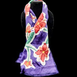 58"X11" Purple Red Tulip Long Scarf Silk